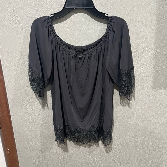 Banana Republic Charcoal Lace Trim Blouse - Picture 1 of 2